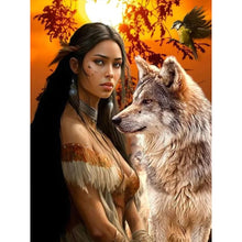 Load image into Gallery viewer, Indian Wolf Girl-Full Round Diamond Painting-30x40cm