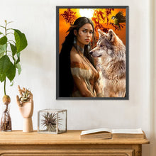 Load image into Gallery viewer, Indian Wolf Girl-Full Round Diamond Painting-30x40cm