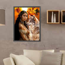 Load image into Gallery viewer, Indian Wolf Girl-Full Round Diamond Painting-30x40cm
