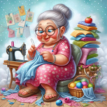 Load image into Gallery viewer, Old Lady Holding Tulips-Full Round Diamond Painting-30x30cm