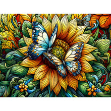 Load image into Gallery viewer, Stained Glass Sunflower Butterfly-Full Round Diamond Painting-40x30cm