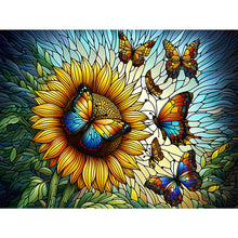 Load image into Gallery viewer, Stained Glass Sunflower Butterfly-Full Round Diamond Painting-40x30cm
