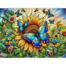 Load image into Gallery viewer, Stained Glass Sunflower Butterfly-Full Round Diamond Painting-40x30cm