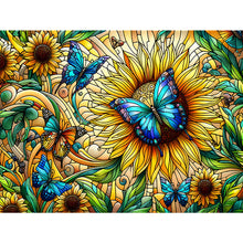 Load image into Gallery viewer, Stained Glass Sunflower Butterfly-Full Round Diamond Painting-40x30cm
