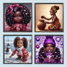 Load image into Gallery viewer, African American Girl-Full Round Diamond Painting-30x30cm