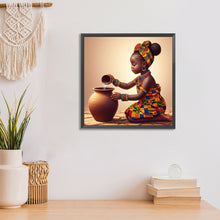 Load image into Gallery viewer, African American Girl-Full Round Diamond Painting-30x30cm