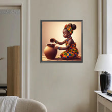 Load image into Gallery viewer, African American Girl-Full Round Diamond Painting-30x30cm