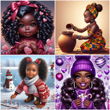 Load image into Gallery viewer, African American Girl-Full Round Diamond Painting-30x30cm