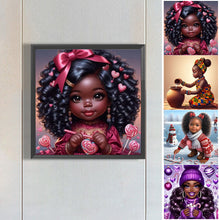 Load image into Gallery viewer, African American Girl-Full Round Diamond Painting-30x30cm