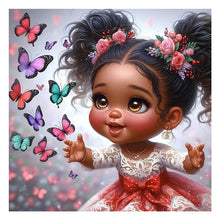 Load image into Gallery viewer, African American Girl-Full Round Diamond Painting-30x30cm