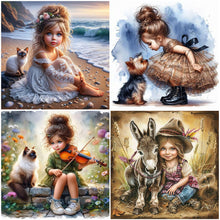 Load image into Gallery viewer, Life of Pets Girl-Full Round Diamond Painting-30x30cm