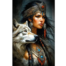 Load image into Gallery viewer, Woman And Wolf-Full Round Diamond Painting-40x60cm-Large Size