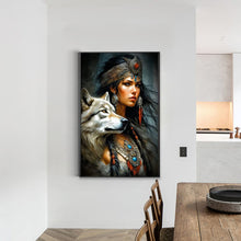 Load image into Gallery viewer, Woman And Wolf-Full Round Diamond Painting-40x60cm-Large Size