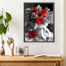 Load image into Gallery viewer, Black And White Red Rose-Full Round Diamond Painting-30x40cm