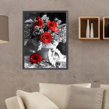 Load image into Gallery viewer, Black And White Red Rose-Full Round Diamond Painting-30x40cm