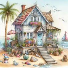 Load image into Gallery viewer, Beach House-Full Round Diamond Painting-30x30cm