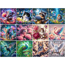 Load image into Gallery viewer, Tiger Cat Flower-Full Round Diamond Painting-30x30cm