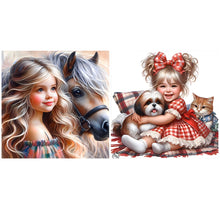Load image into Gallery viewer, Life of Pets Girl-Full Round Diamond Painting-30x30cm