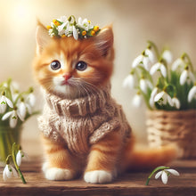 Load image into Gallery viewer, Cat Flower-Full Round Diamond Painting-30x30cm