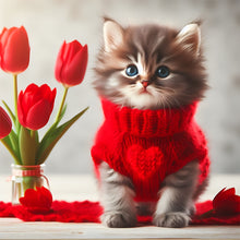 Load image into Gallery viewer, Cat Flower-Full Round Diamond Painting-30x30cm