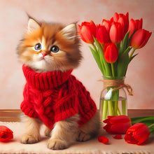 Load image into Gallery viewer, Cat Flower-Full Round Diamond Painting-30x30cm