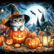 Load image into Gallery viewer, Halloween Cat-Full Round Diamond Painting-30x30cm