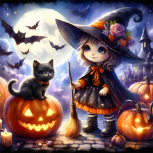 Load image into Gallery viewer, Halloween Cat-Full Round Diamond Painting-30x30cm