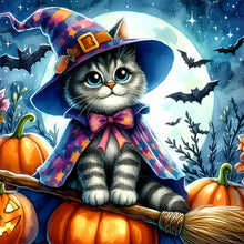 Load image into Gallery viewer, Halloween Cat-Full Round Diamond Painting-30x30cm