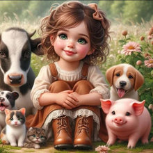 Load image into Gallery viewer, Life of Pets Girl-Full Round Diamond Painting-30x30cm