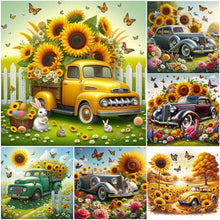 Load image into Gallery viewer, Sunflower Garden Car-Full Round Diamond Painting-30x30cm