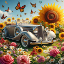 Load image into Gallery viewer, Sunflower Garden Car-Full Round Diamond Painting-30x30cm
