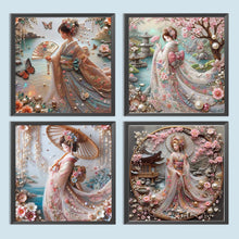 Load image into Gallery viewer, Kimono Beauty Holding Fan-Full Round Diamond Painting-40x40cm
