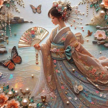 Load image into Gallery viewer, Kimono Beauty Holding Fan-Full Round Diamond Painting-40x40cm