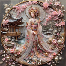 Load image into Gallery viewer, Kimono Beauty Holding Fan-Full Round Diamond Painting-40x40cm
