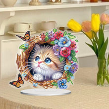 Load image into Gallery viewer, Flower Cat-Single Side Drill-Acrylic Diamond Desktop Ornament