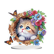 Load image into Gallery viewer, Flower Cat-Single Side Drill-Acrylic Diamond Desktop Ornament