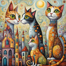 Load image into Gallery viewer, Fantasy Abstract Cat City-Full Round Diamond Painting-40x40cm-1511352