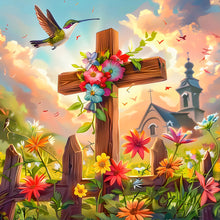 Load image into Gallery viewer, Flower Cross Hummingbird Church-Full Round Diamond Painting-30x30cm