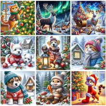 Load image into Gallery viewer, Christmas Cat-Full Round Diamond Painting-30x30cm
