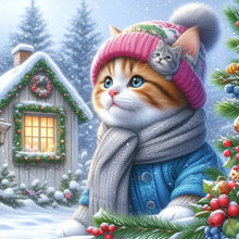 Load image into Gallery viewer, Christmas Cat-Full Round Diamond Painting-30x30cm