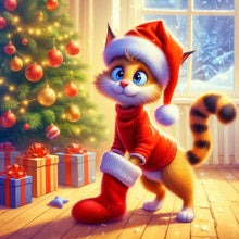Load image into Gallery viewer, Christmas Cat-Full Round Diamond Painting-30x30cm