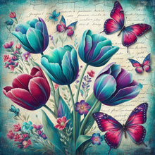 Load image into Gallery viewer, Butterfly And Red Rose-Full Round Diamond Painting-30x30cm