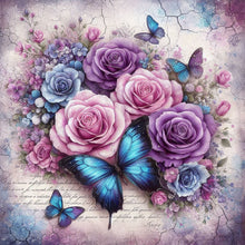 Load image into Gallery viewer, Butterfly And Red Rose-Full Round Diamond Painting-30x30cm