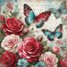 Load image into Gallery viewer, Butterfly And Red Rose-Full Round Diamond Painting-30x30cm