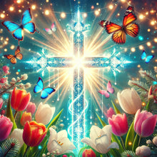 Load image into Gallery viewer, Cross And Tulips-Full Round Diamond Painting-40x40cm
