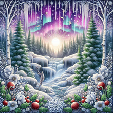 Load image into Gallery viewer, Winter Aurora Snow Scene-Full Round Diamond Painting-40x40cm