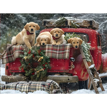 Load image into Gallery viewer, Santa Car And Puppy-Full Round Diamond Painting-40x30cm-1529102