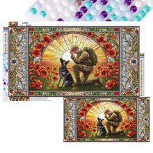 Load image into Gallery viewer, Stained Glass Dusk Warriors And War Dog Hound-Full Round Diamond Painting-40x70cm-Large Size