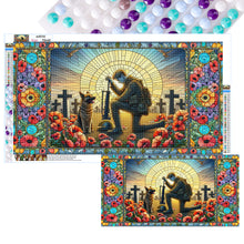 Load image into Gallery viewer, Stained Glass Dusk Warriors And War Dog Hound-Full Round Diamond Painting-40x70cm-Large Size