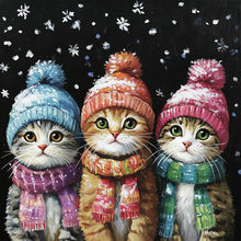 Load image into Gallery viewer, Three Cats In Winter-Full Round Diamond Painting-30x30cm